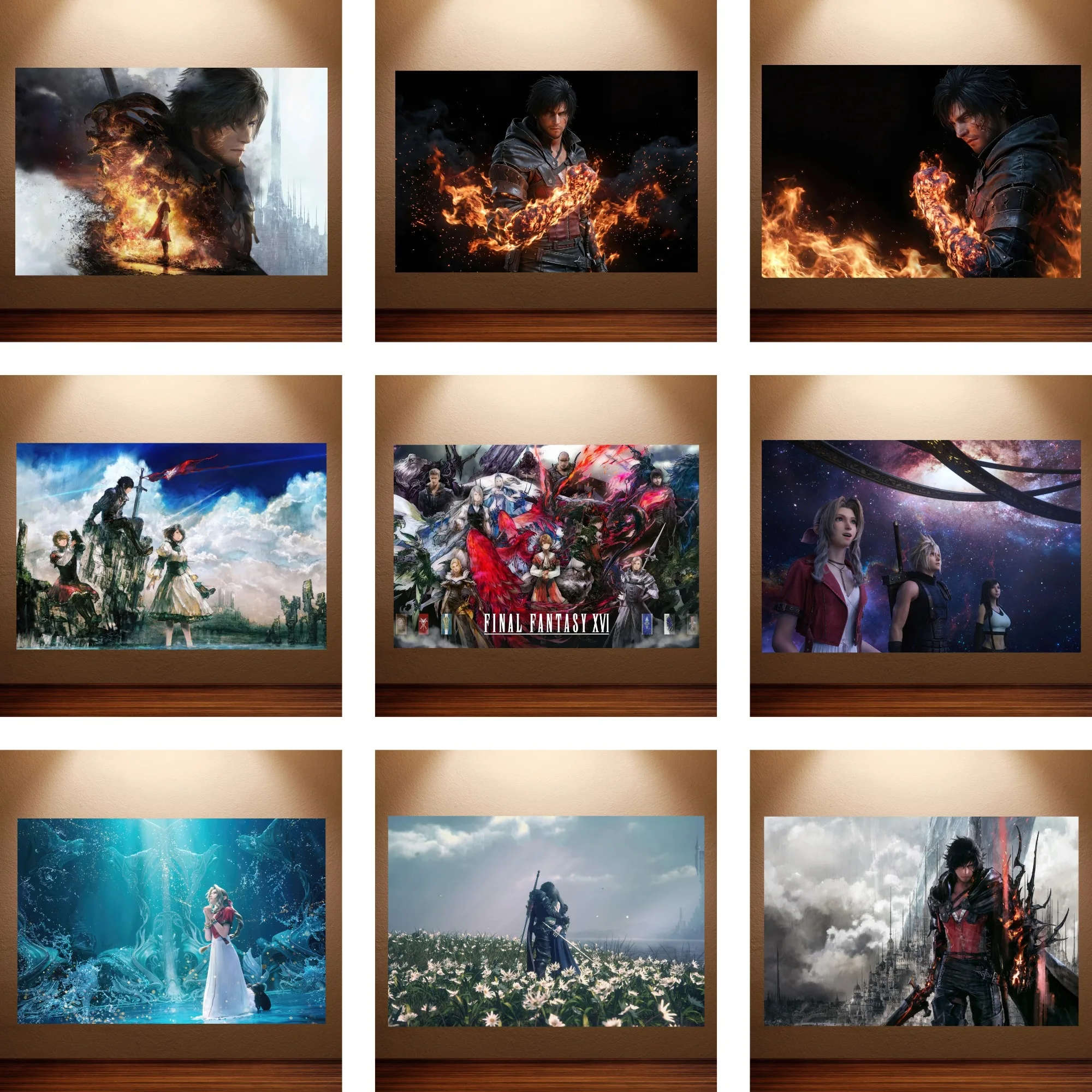 Final Fantasy XVI & VII Posters Canvas Paintings Clive Rosfield & Aerith Game Art Prints HD Wall Decor for Bedroom & Gaming Room