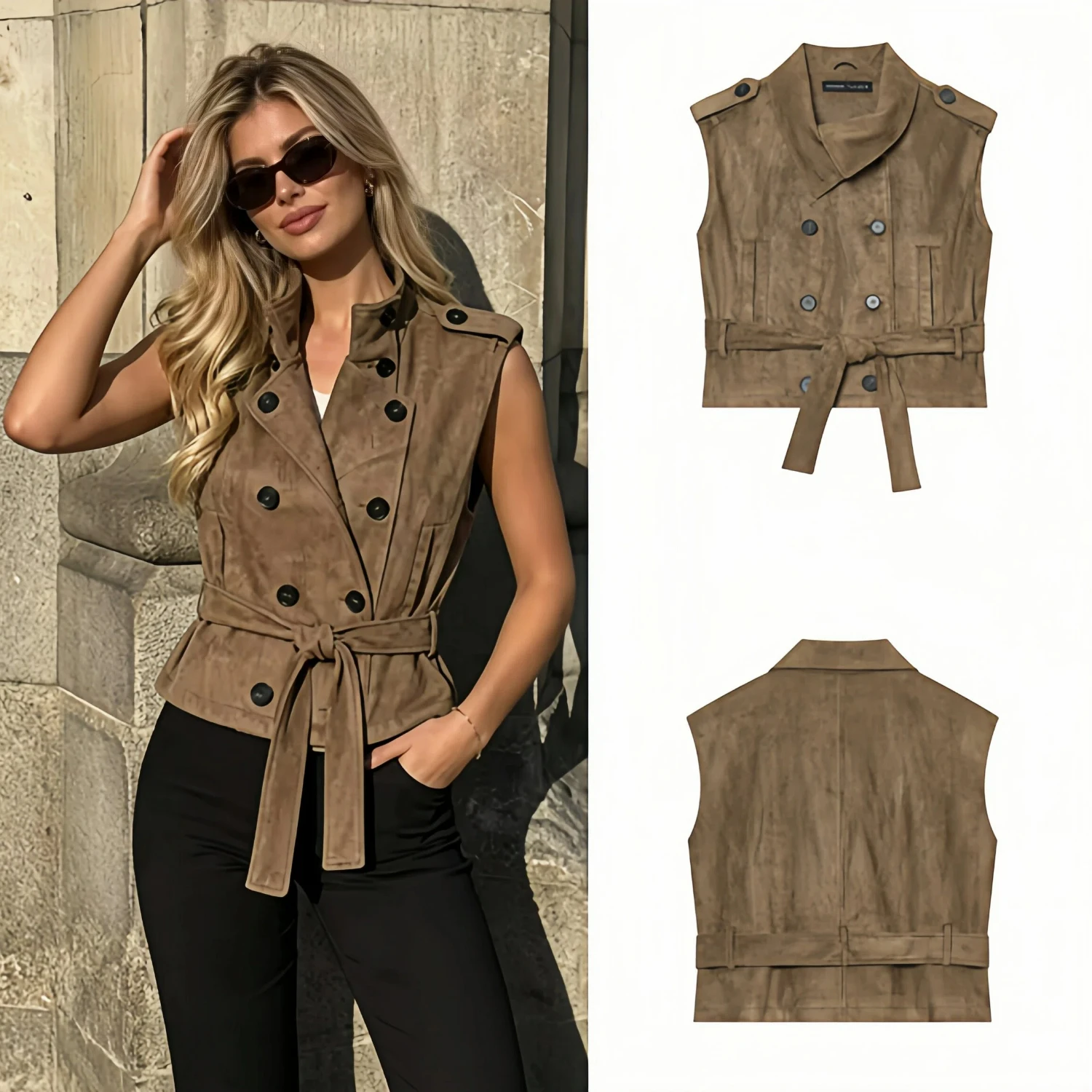 Tailliertes Kurzes Modisches Weste 2026 Klassischer Stil Damen Doppelreihige Vintage-Gilet Street Casual Büro-Weste – Detail 2