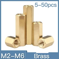 Separador hembra de latón hexagonal de doble paso, espaciador de montaje de Pilar, tuerca hueca de placa base PCB, 5-50 piezas, M2, M2.5, M3, M4, M5