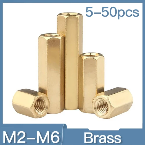 Separador hembra de latón hexagonal de doble paso, espaciador de montaje de Pilar, tuerca hueca de placa base PCB, 5-50 piezas, M2, M2.5, M3, M4, M5
