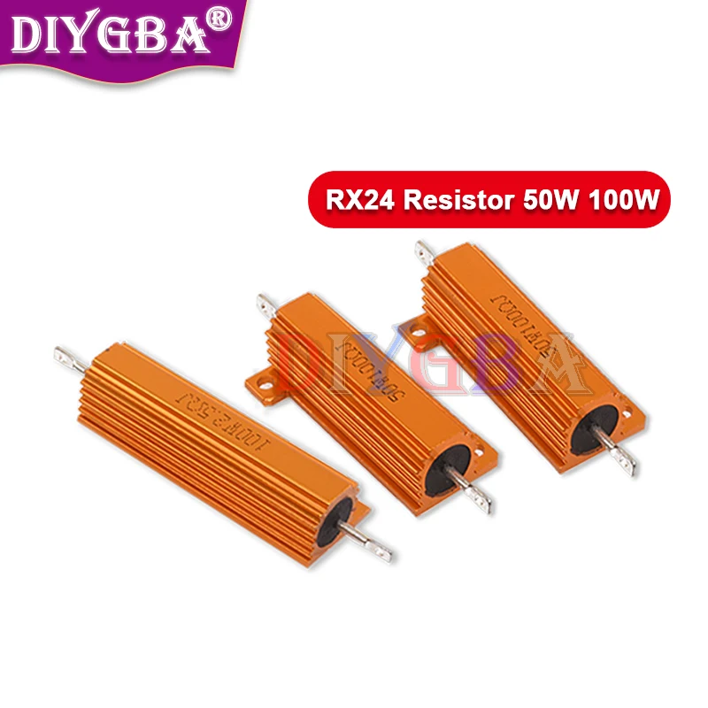 Caixa de alumínio de Shell do metal do poder, resistor Wirewound, 1K, 10K, 1, 6, 8, 10, 20, 200, 500 ohms, resistência 0.01R ~ 100K, RX24, 50W, 100W