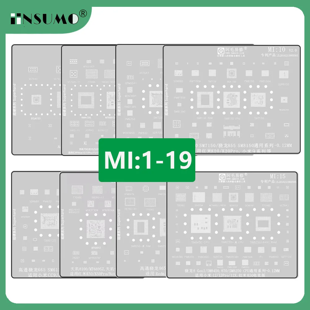 Amaoe MI 1-19 BGA Reballing Solder Stencil Plant Tin Net for Xiaomi Redmi 15/12/11/10 ultra Motherboard Steel Mesh Repair