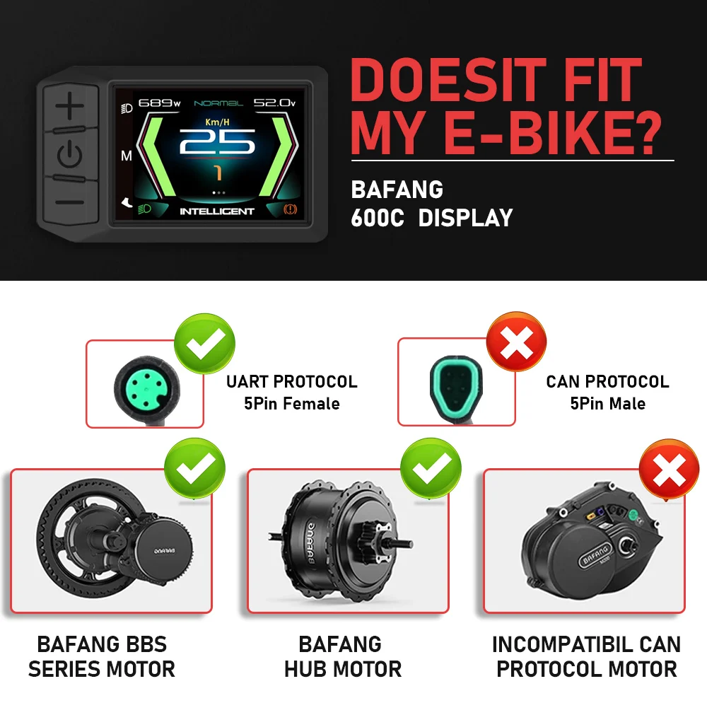 Ebike Display LCD 600C Bluetooth Navigation Multilingual eBike Computer 9 PAS For Bafang Mid Drive Motor BBS01 BBS02B BBSHD