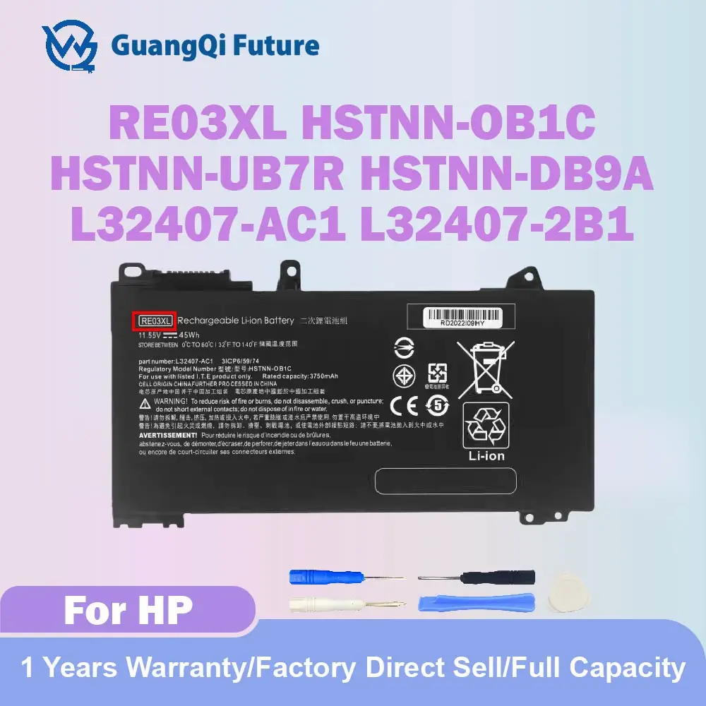 Batería de Repuesto para Portátil RE03XL 11.55V L32656-005 para HP ProBook 450 G6 450 G7 440 G6 430 445 455R G6 430 440 445 G7 Series