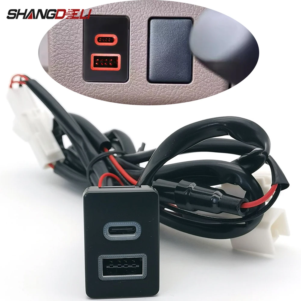 12V/24V Car USB QC3.0 Type-C PD Dual Charger Socket Adapter For Toyota Spade 2012-2016 LC76 2019-2024