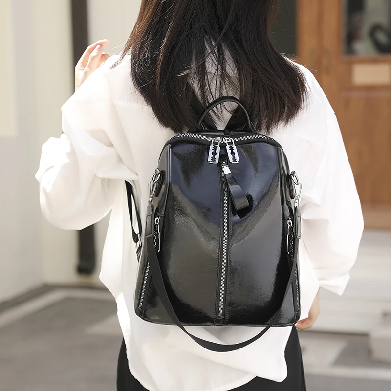 Luxury Designer Style Women\'s Backpacks Multi-Zip Ladies Schoolbag Silver High Quality Soft Leather Girls One Shoulder Backpacks