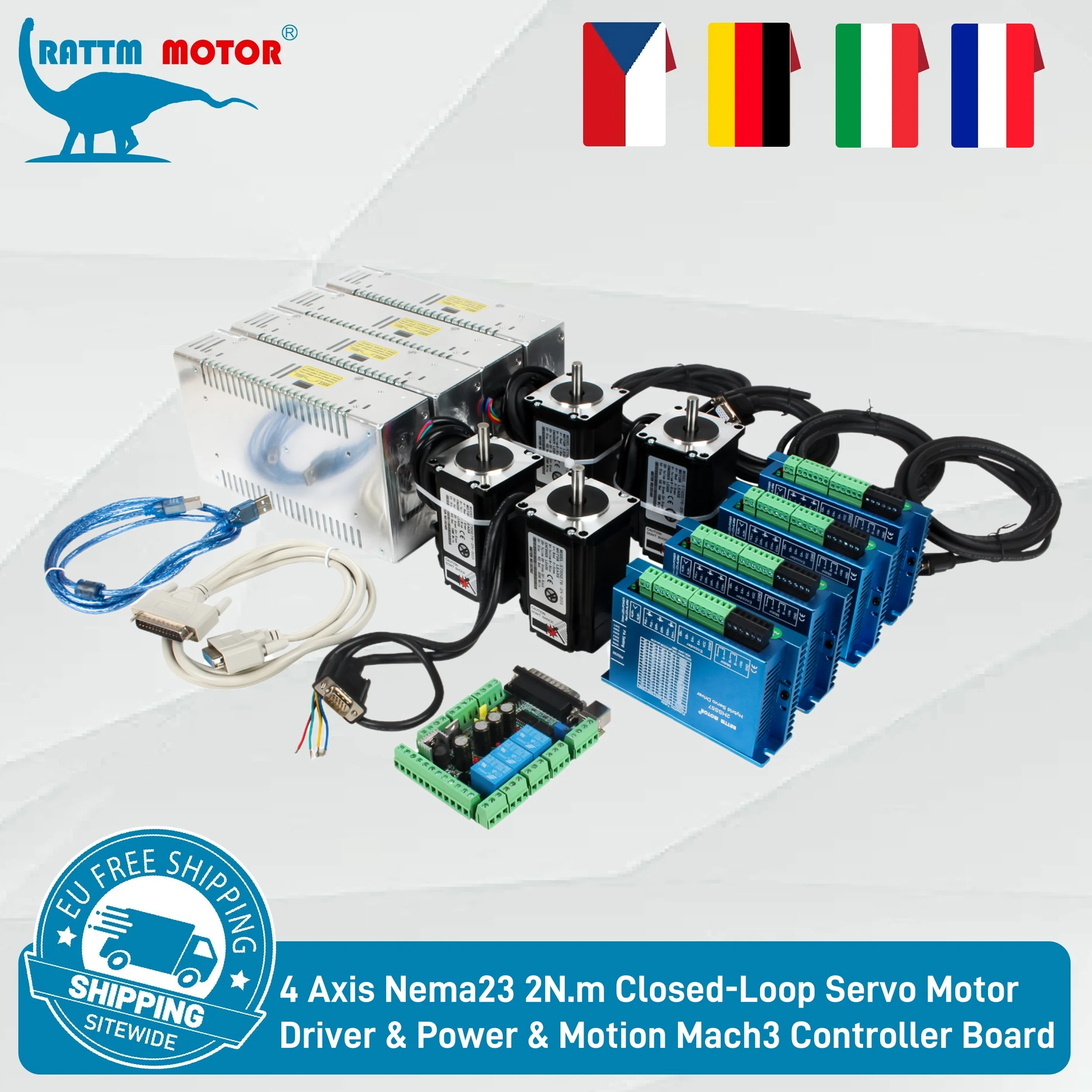 【ضريبة القيمة المضافة المجانية في الاتحاد الأوروبي】 مجموعات CNC 4 محاور Motion Mach3 Nema23 2N.m محرك سيرفو بحلقة مغلقة L88mm، محرك سيرفو هجين ثنائي الطور بقوة 350 وات 36 فولت