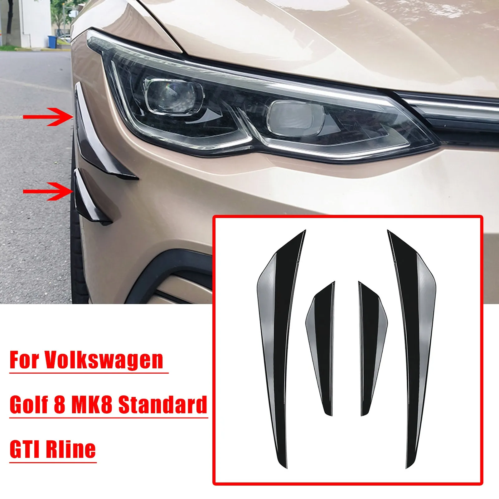 Front Bumper Side Spoiler Trim For VW Golf 8 MK8 Standard GTI Rline Carbon Fiber