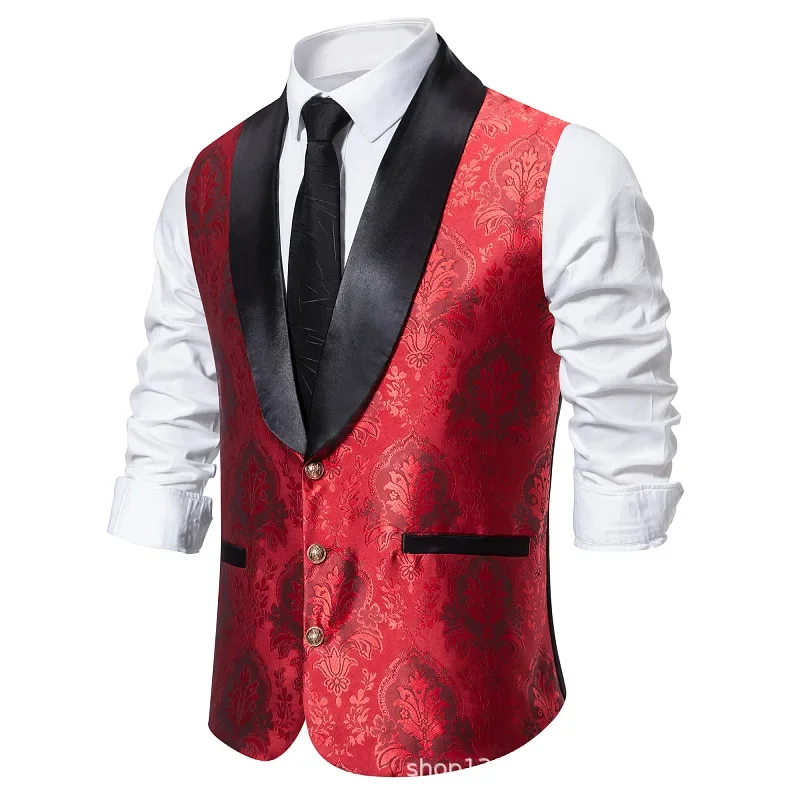 New Men's Slim Suit Clip Fashion Vest Vest Vest Jacquard Single Breasted Festive Dress Top