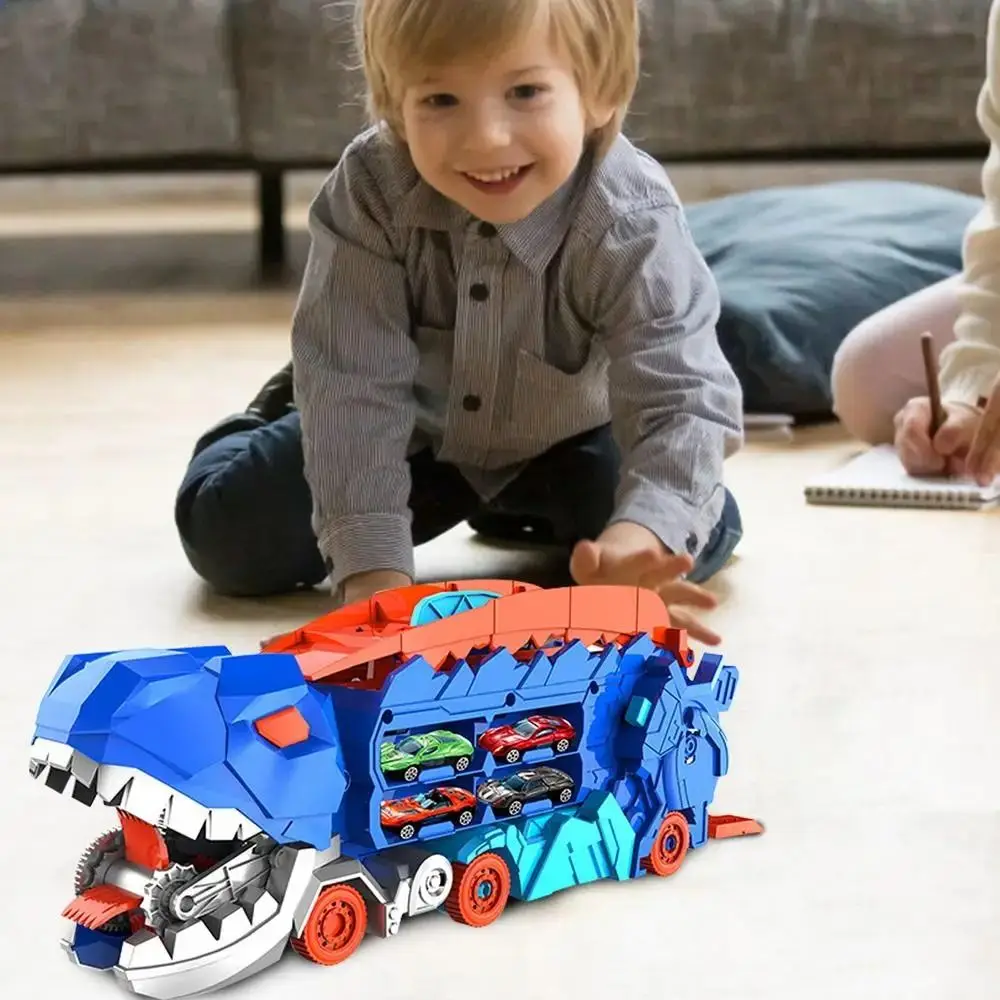 Dual-Modus-Dinosaurier-Auto-Spielzeug mit Griff, der Rutsche schluckt, Dinosaurier-transformiertes Spielzeug, Rennen, faltbares Dinosaurier-Track-Spielzeug, Festival-Geschenk