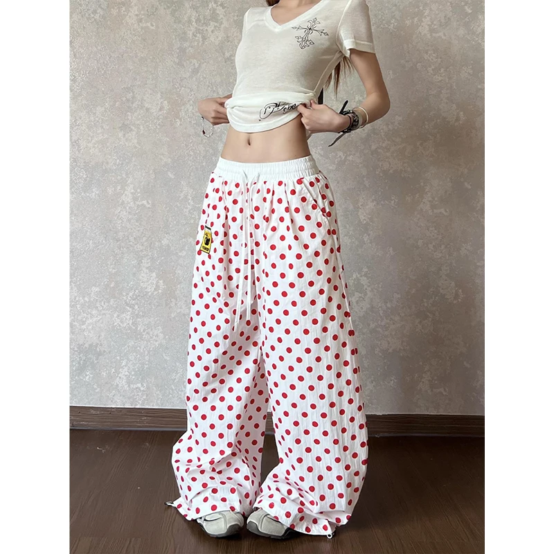 Herren- und Damen-Hosen mit geradem Bein, schnelltrocknend, 3D-Druck mit weißem Punktmuster, locker geschnitten, Streetwear, elastischer Bund, lässige Sport-Langhose. – Detail 5