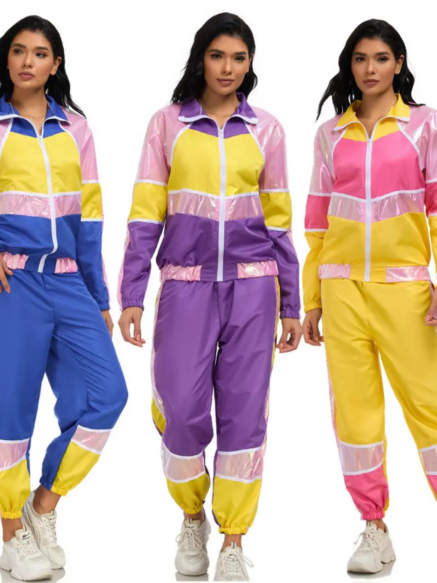 

Летний женский спортивный костюм в стиле ретро для уличных танцев, диско и хип-хопа, из полиэстера, модный
