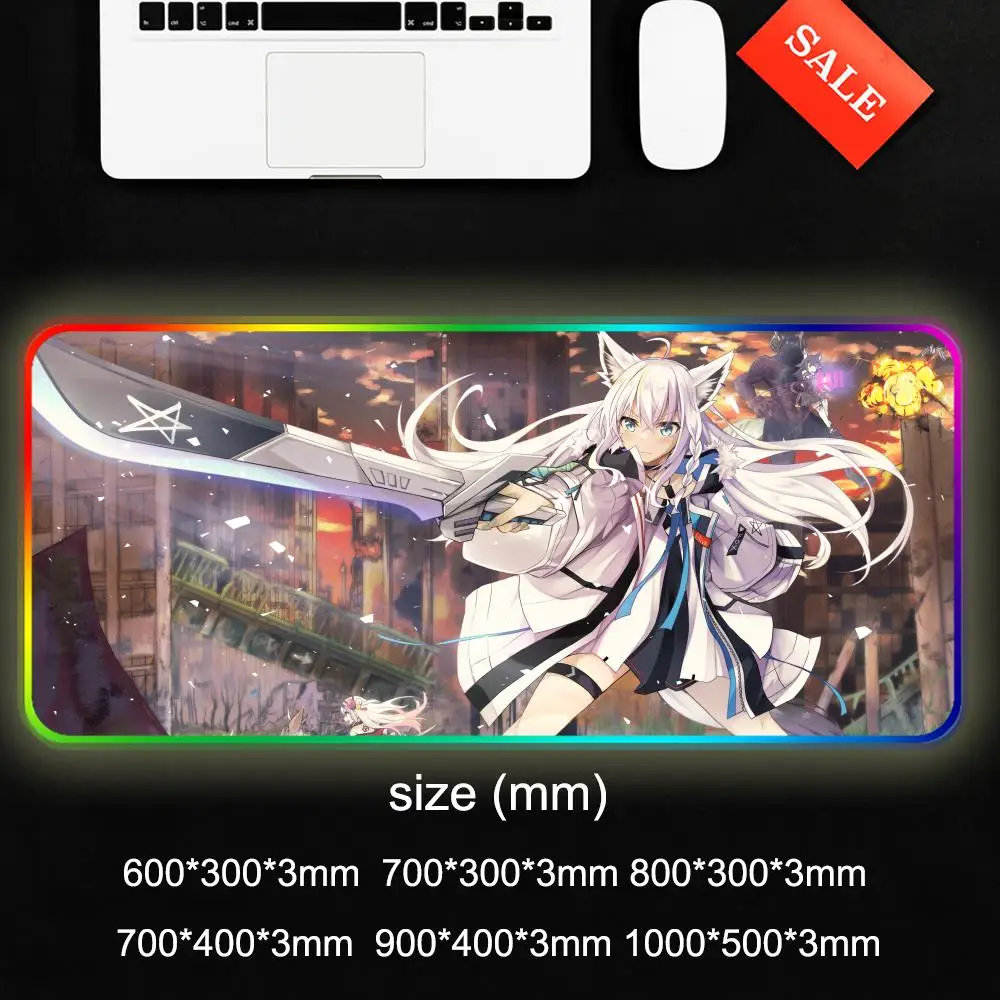 Shirakami-alfombrilla de ratón Fubuki para Gamer, alfombrilla de escritorio Rgb con luz trasera, configuración de alfombrilla de ratón Led, accesorios para juegos, alfombrilla de escritorio grande con retroiluminación