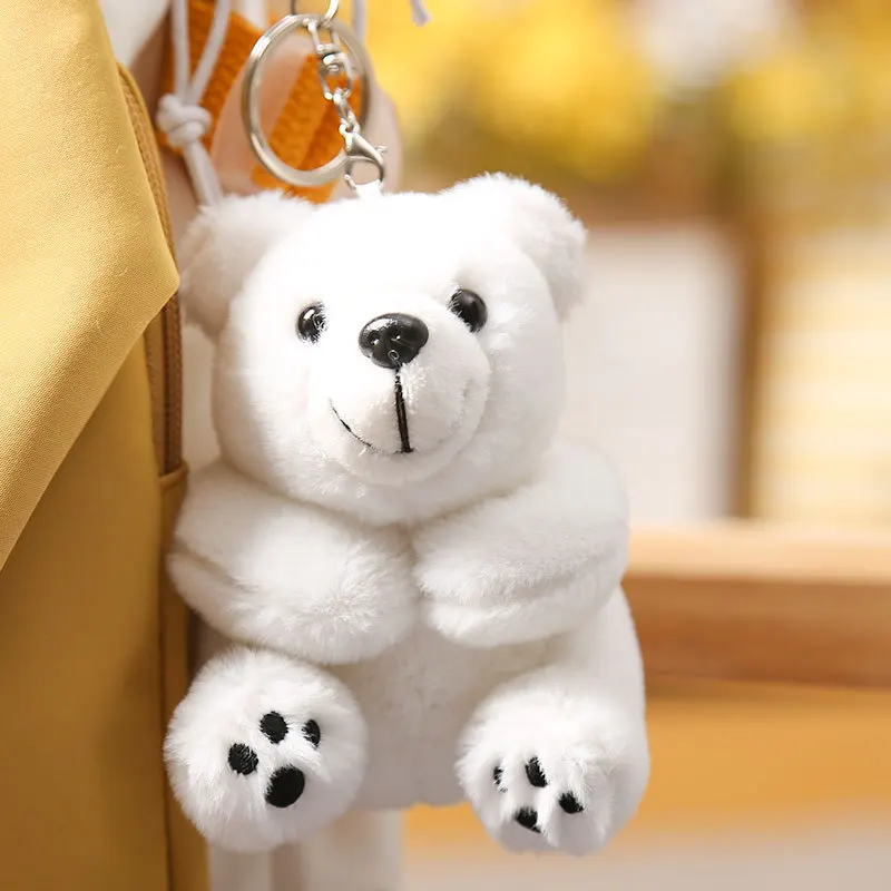 Bonito de pelúcia urso polar boneca chaveiro pingente dos desenhos animados animal neve urso polar carro chaveiro saco pingente amantes presentes femininos