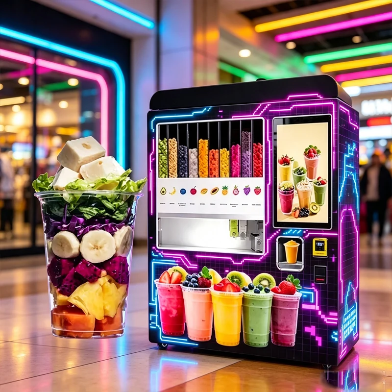 Neon Light Style Commercial Smoothie Vending Machine Touch Screen Intelligent Fresh Juice Blending Vending Machine Customized
