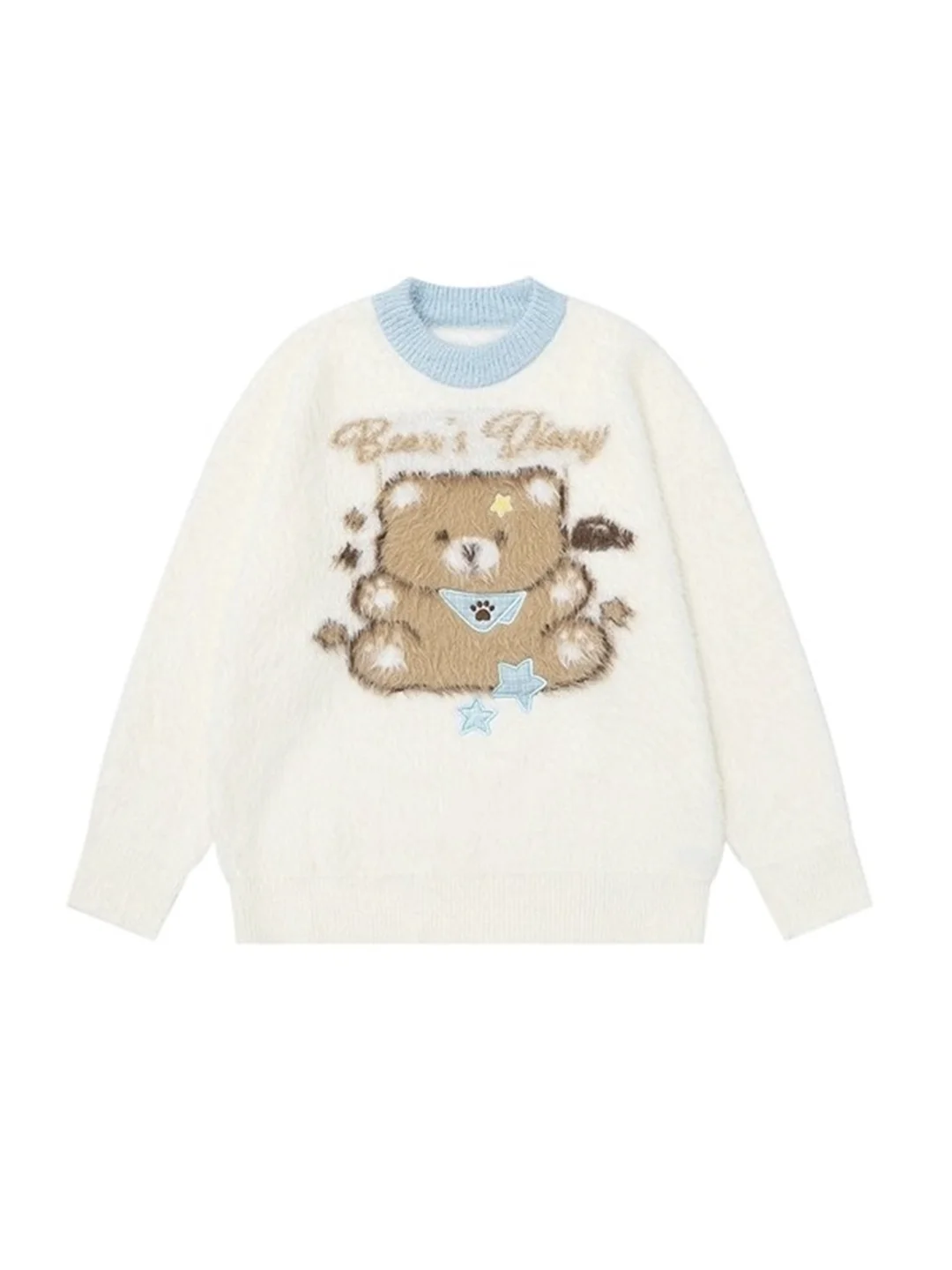 

Retro American Bear Pattern Knitted Sweater round Ne Loose Fit Warm Autumn Winter Mens Womens Casual Wear Soft Cozy Knitwear