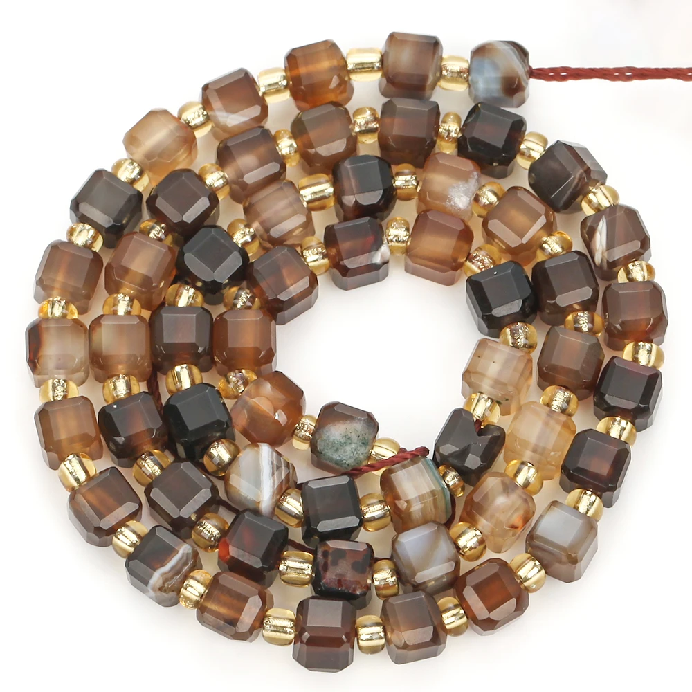 6 8 10mm Natürliche Kaffee-Streifen-Achat-Quadrat-Abstandsperlen für Schmuckherstellung DIY Armband Zubehör 15 Zoll – Detail 8