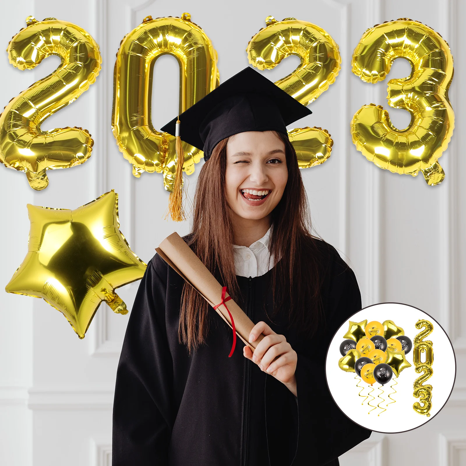

1 Set Graduation Bright Colorful Party Decoration Hanging Balloon Ornament For Classroom Door Wall 2023 Party Balloons