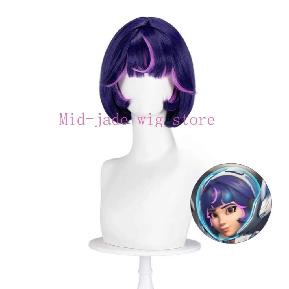 Game Character Juno Cosplay Wig Gradient Bob Synthetic Hair with Realistic Scalp for Anime Expo Convention Stage Performance