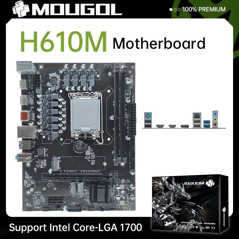 MOUGOL H610M Gaming Motherboard HDMI DP DDR4 LGA1700 Supports Intel 12th Gen Core CPU (12100F /12400F) M.2 NVME for Desktop PC