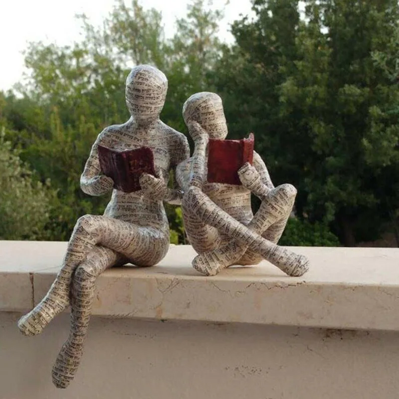 

Reading Woman Resin Sculpture‌ - Mummy Book Lover Decor for Bookshelf & Office