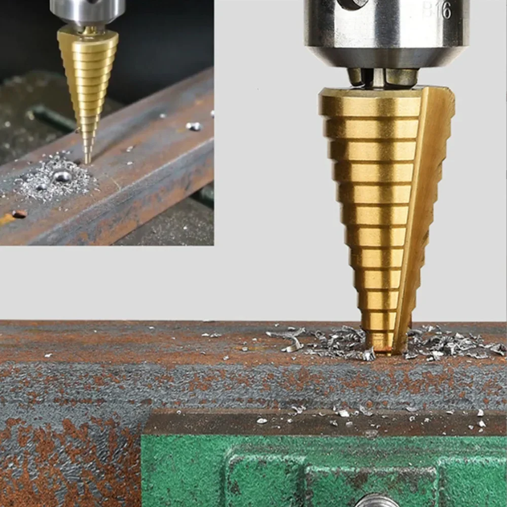 3-12/4-12/4-20/4-32mm HSS ขั้นตอนเจาะไทเทเนียมชุบ Hexagonal Shank ตรง Groove เจดีย์เจาะเจาะเครื่องมืออุปกรณ์เสริมชุด