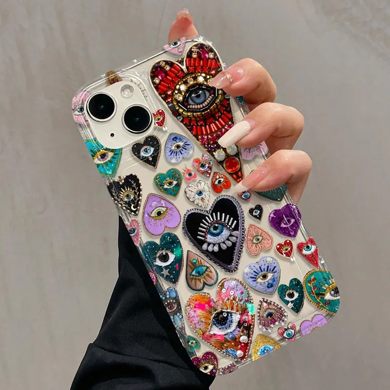Airbag heart-shaped Eye Ant Pattern Phone Case For Samsung Galaxy S24 S23 S22 S25 Ultra S21 FE A55 A53 A54 A34 A15 A35 5G Cover view 2