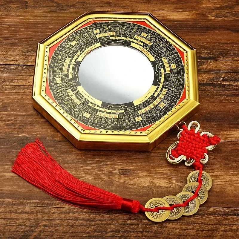 Chinese alloy+wooden Eight Trigrams Mirror Compass Mirror Household ConvexTai Chi Concave Pendant