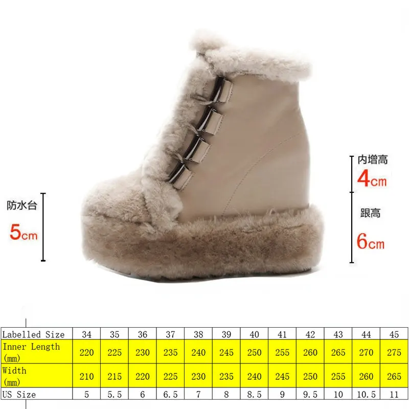 Fujin 10cm New Genuine Leather Synthetic Platform Wedge Fur Winter Plush Warm Ankle Boots Super High Elegant Fashion Lady Shoes