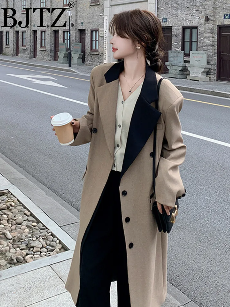 

BJTZ контрастного цвета, темперамент, высококачественный плащ для женщин, весна-осень 2023, новый свободный пиджак, ветровка, куртка средней длины