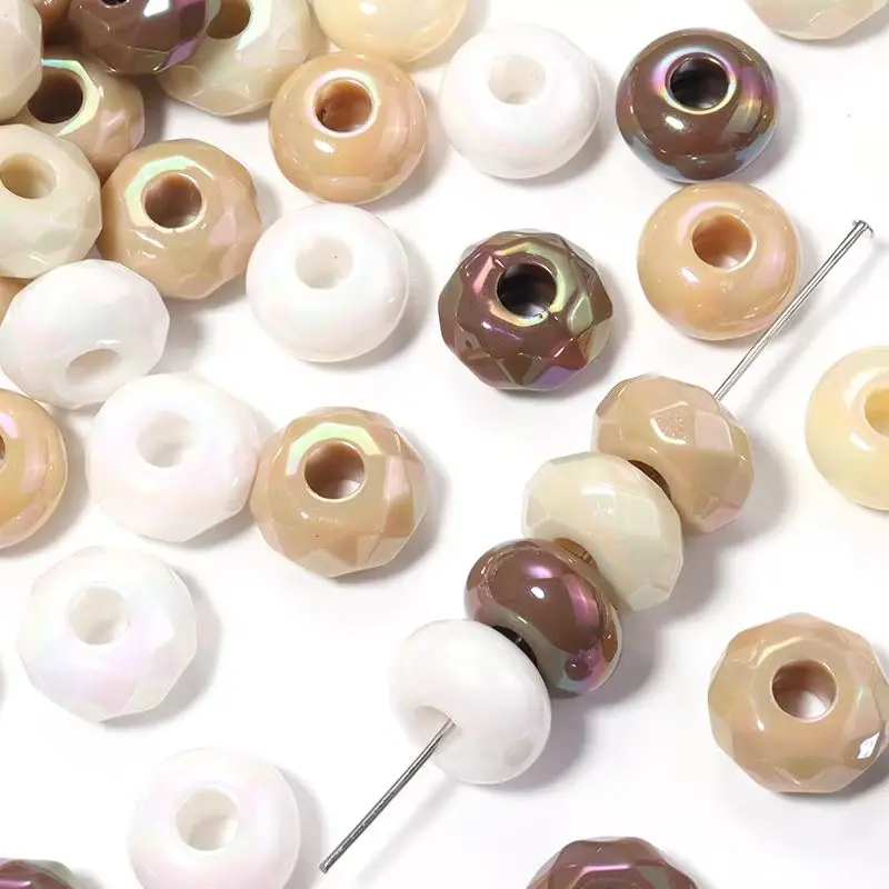 20 Stück weiße und braune Acrylperlen mit großem Loch, facettierte lose Abstandsperlen für DIY-Armbänder, Schlüsselanhänger und Schmuckherstellungszubehör – Detail 6