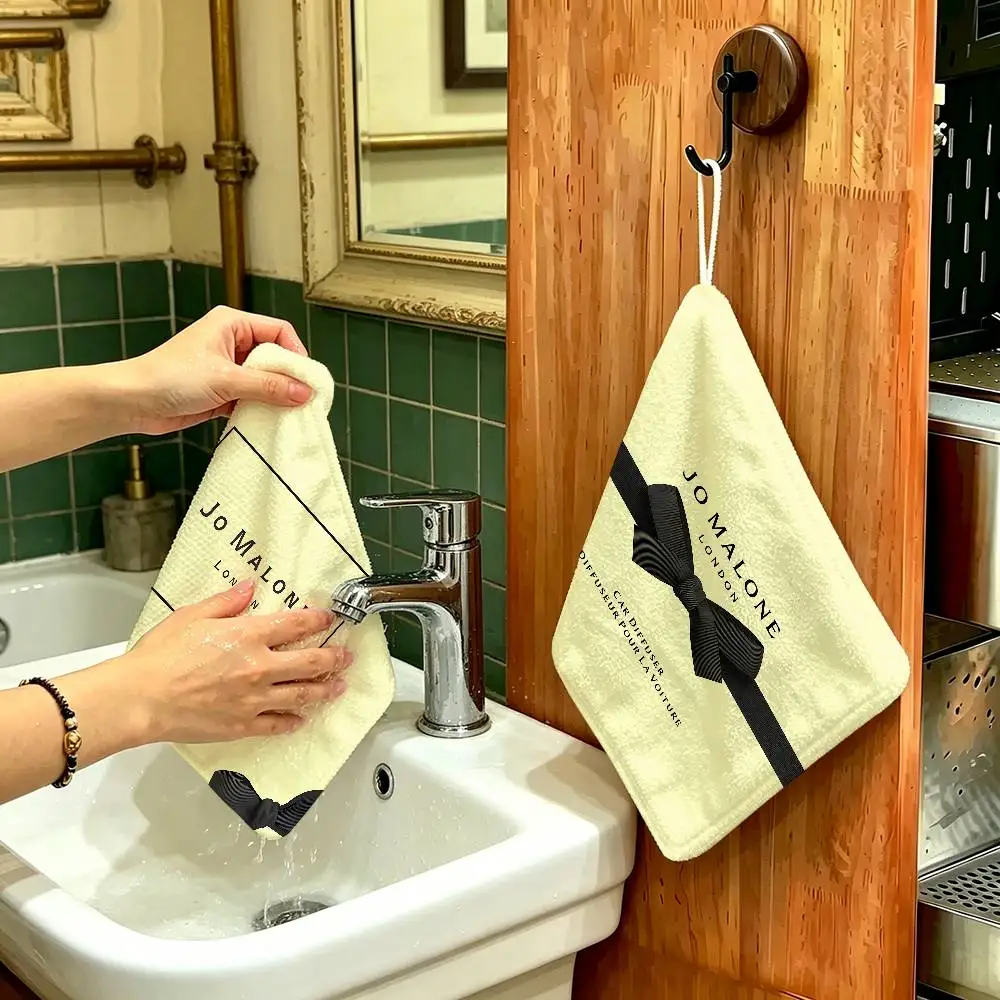 J-Jo M-Malone LOGO Fashion Polyester Cotton Hand Wiping Towel with Hanging Loop, Lightweight for Home and Commercial Use