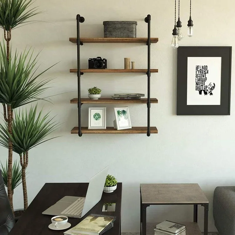 5 Tier Shelf Industrial Furniture Wall Shelf Bracket Home Decor Hanging Storage Shelves Pipe Black DIY Pipe Shelves