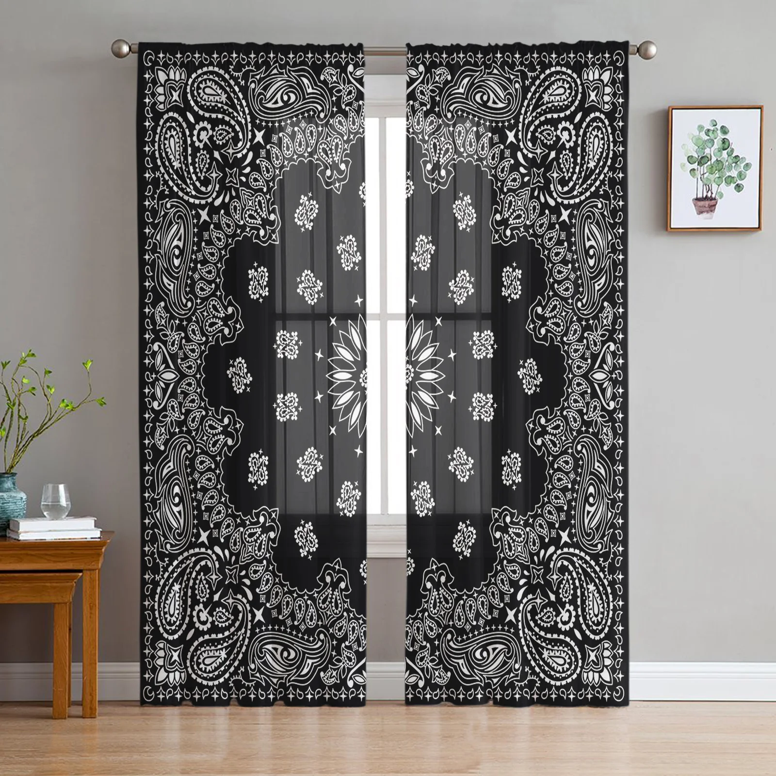 Black Bandana Modern Tulle Curtains for Living Room Bedroom Home Kitchen Window Sheer Curtains