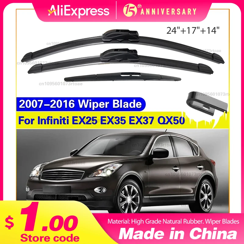 

3 шт. для Infiniti EX25 EX35 EX37 QX50 2007-2016 24 "+ 17" + 14 "передние и задние щетки стеклоочистителя, резак для лобового стекла