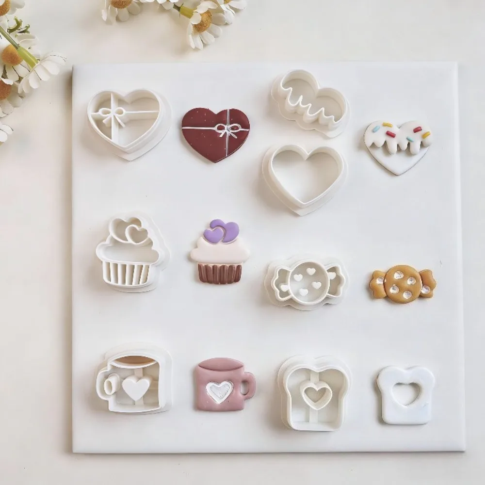 7Pcs Sweet Treats Polymer Clay Cutters Set  Heart/Cupcake/Coffee Mug Molds for Valentine's Earrings  Jewelry Making Tools