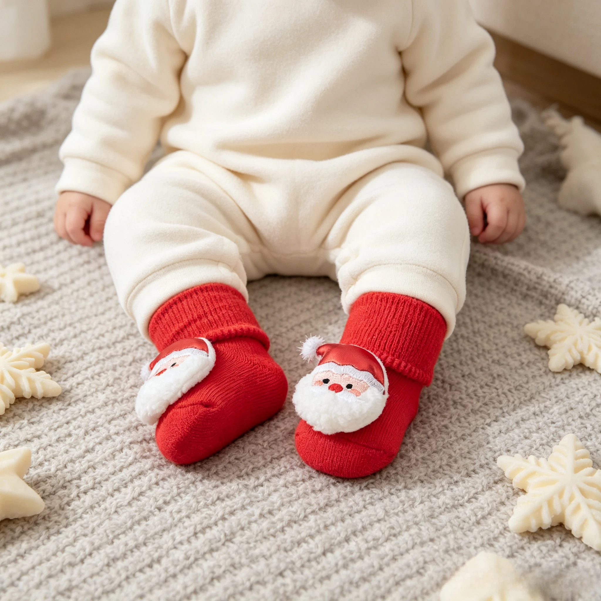 Newborn Baby Socks Winter Autumn Cotton Red Fleece Thick Warm Floor Socks Christmas Party Cartoon Indoor Non Slip Walking Socks