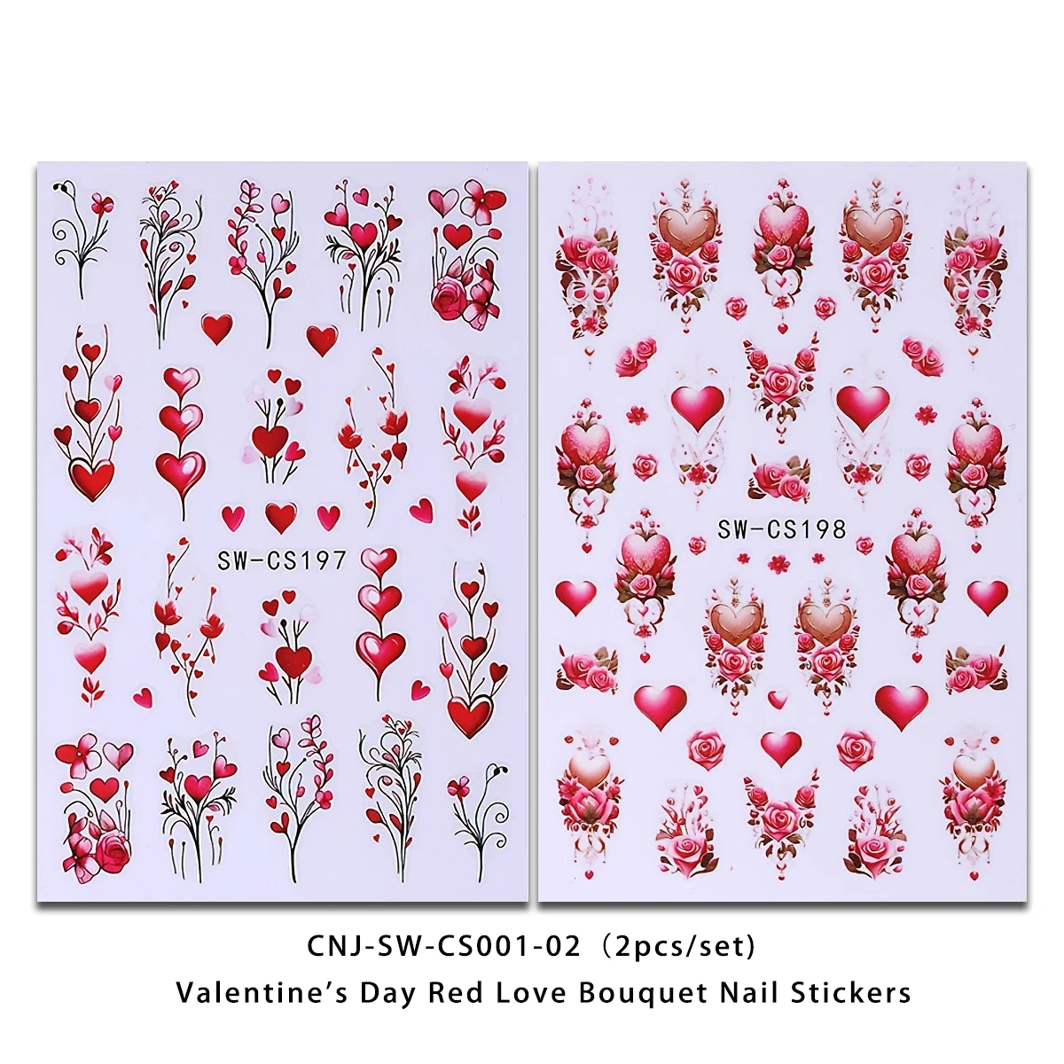قطعتان من ملصقات أظافر زهرة الحب لعيد الحب، سهلة الاستخدام لتزيين الأظافر بنفسك والهدايا وتصفيف مكياج الحفلات والزفاف #2