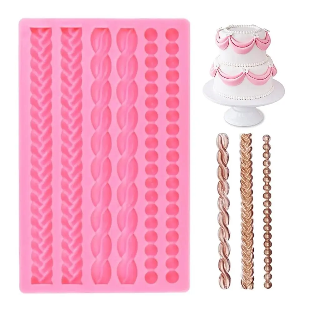 Silicone Pie Crust Mold Hemp Rope Mold Scroll Lace Fondant Molds Border Decoration Sugarcraft Lace Rope Mould for Cookie Mous