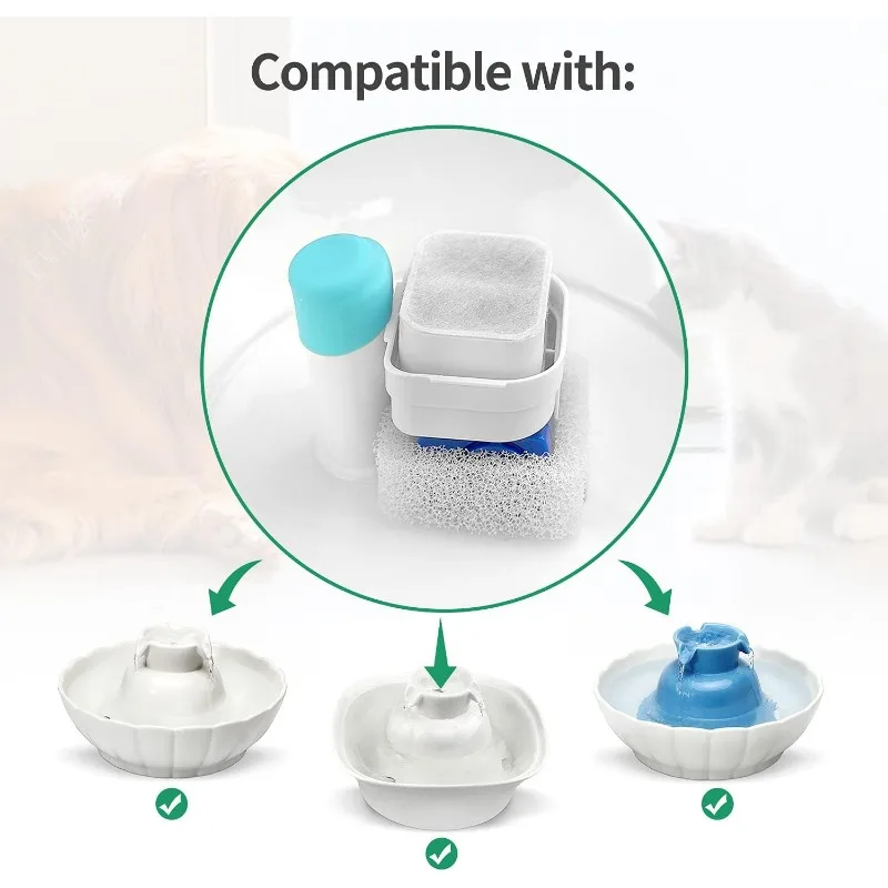 4 Pack Pet Fountain Replacement Filter for Tritone/Fiumi Ceramic Pet Lotus Ceramic Pet Drinking Fountain