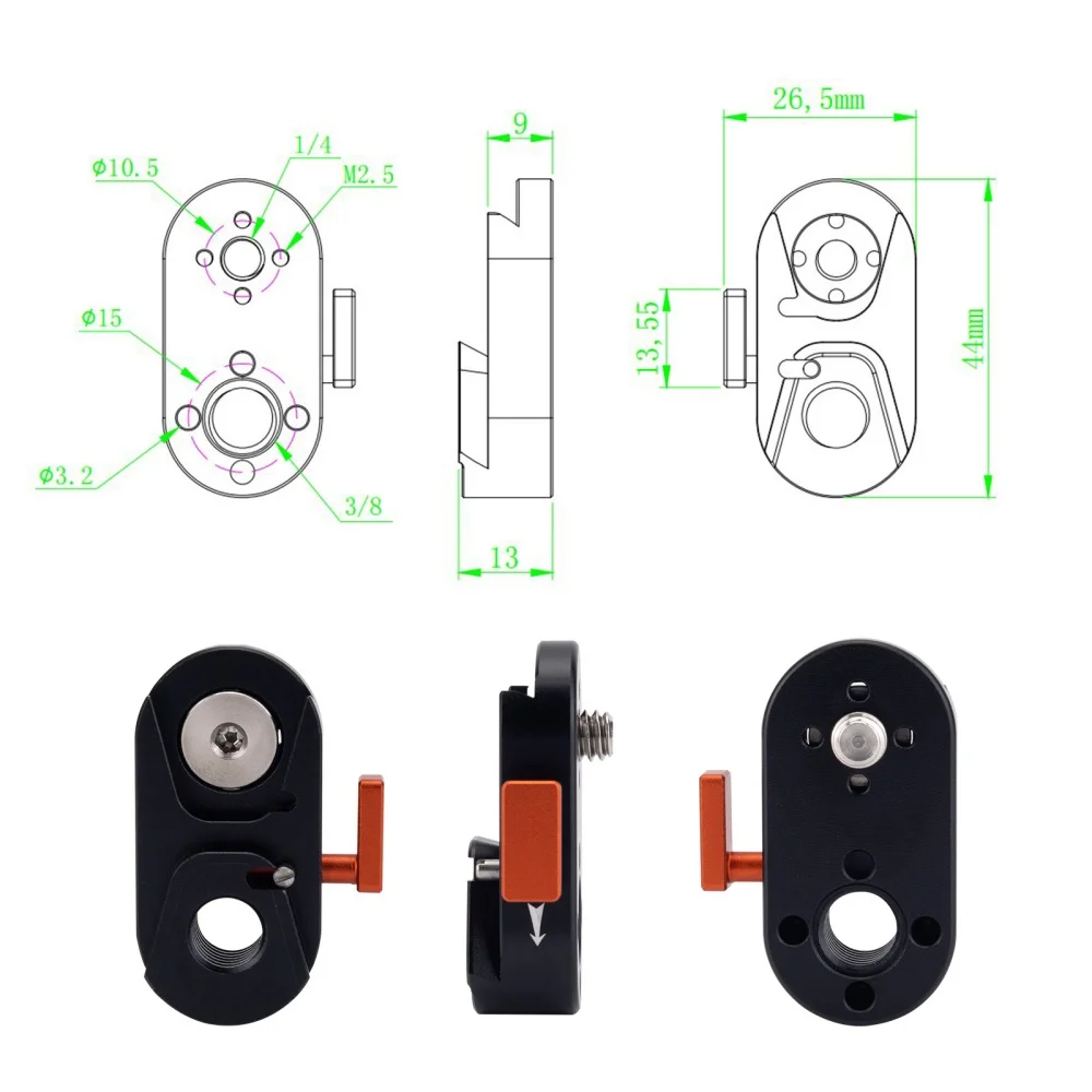 3/8 Schraube M3 Positionierstift Kleine Monitor-Schnellwechselplatte für LCD-Monitor, Magic Arm, LED-Licht, Kamera, Kamerahalterung – Detail 5