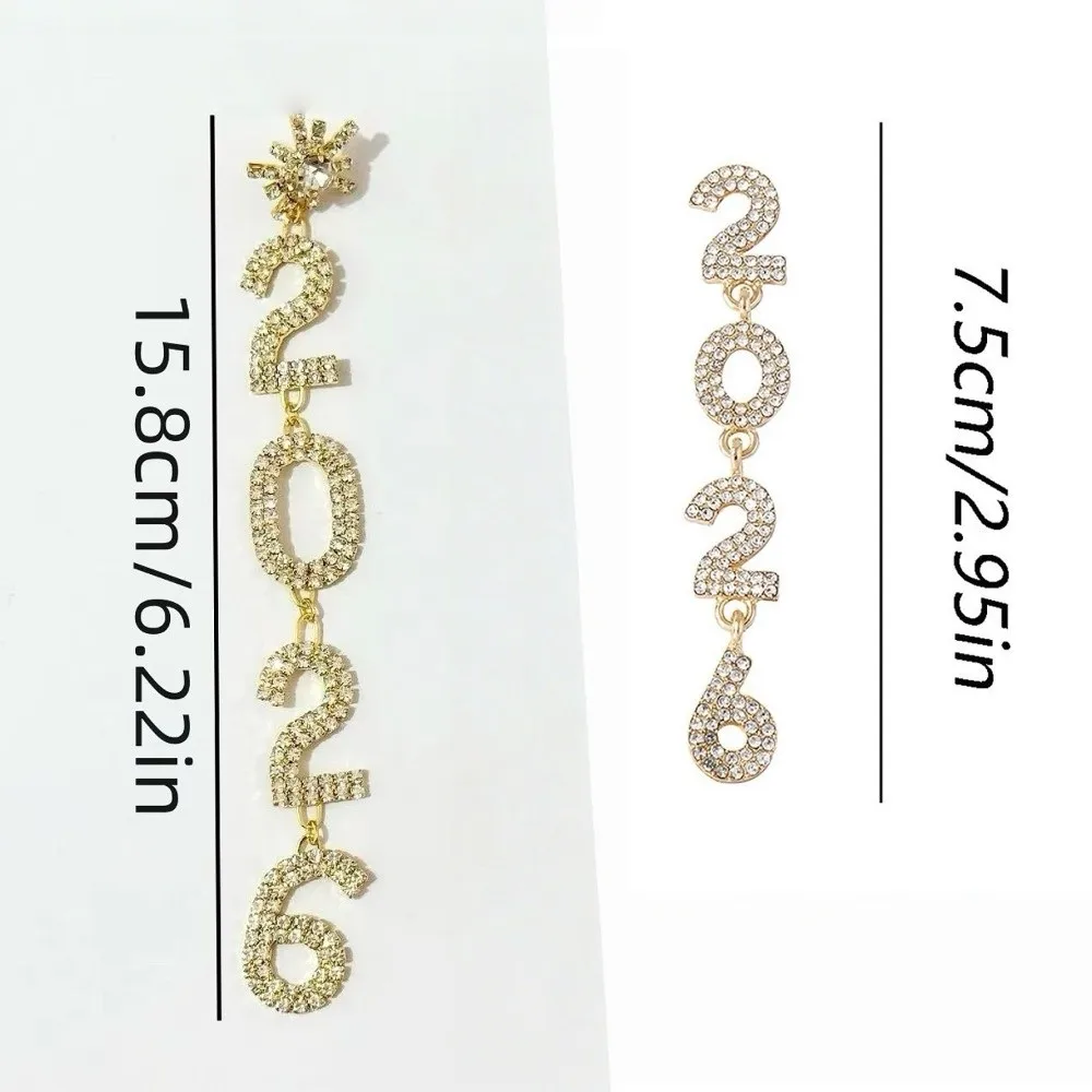 الجمالية 2026 وأقراط مجوهرات قطرة طويلة سنة جديدة سعيدة أقراط لامعة ندفة الثلج كريستال أقراط الحفلات قلادة عيد الميلاد