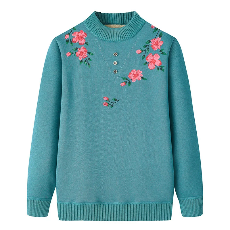 Half High Collar Autumn Winter Clothes Women Plush Thick Bottoming Sweater Loose Middle-aged Mother Warm Fleece Pullovers Top