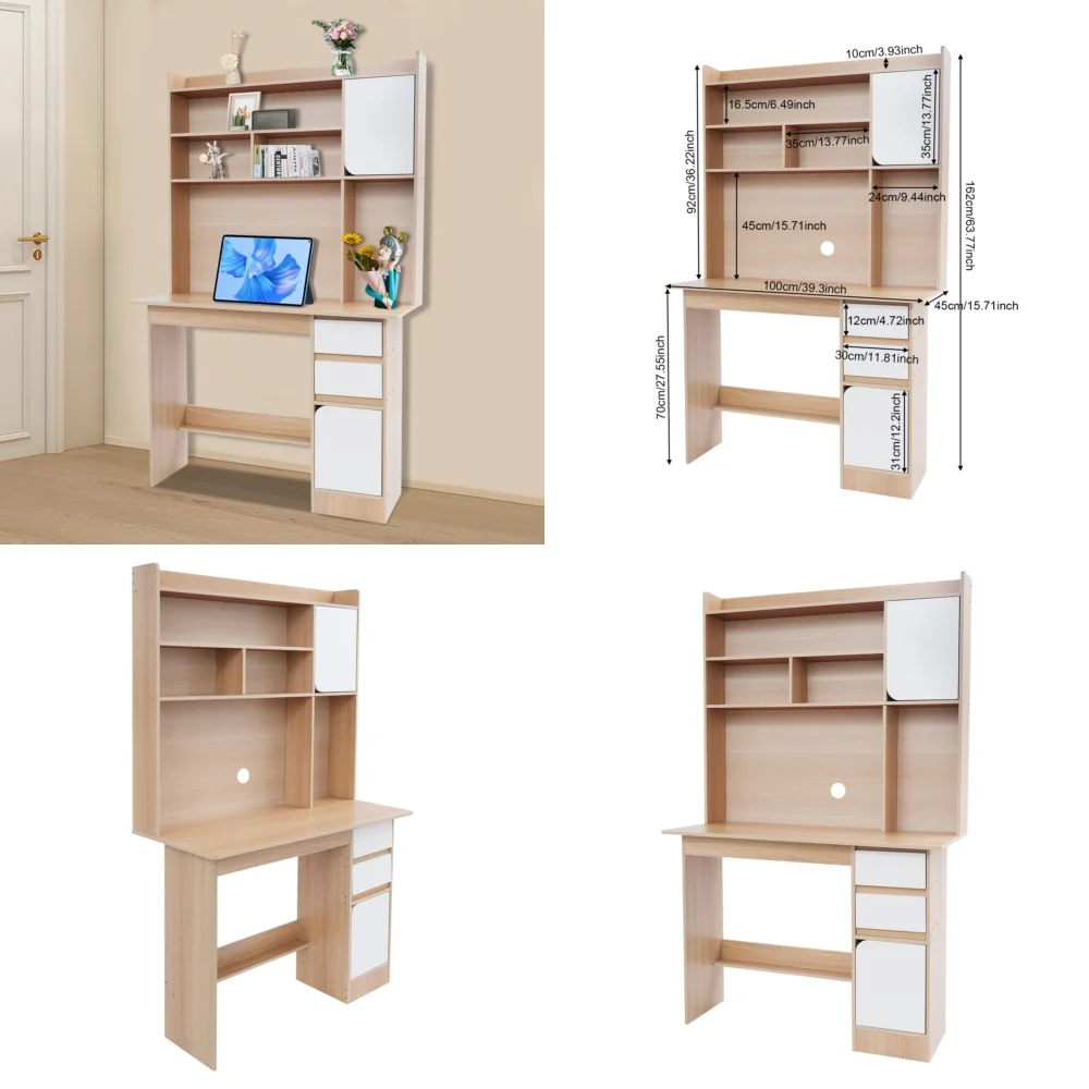 

Computer DesksModern 100CM Oak Colored Computer Desk for Home Office Rectangular Design