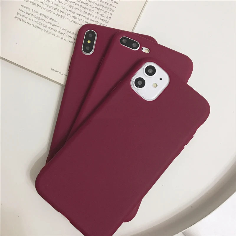 Wine Red Color Frosted Phone Case For iphone XS Max XR X 11 12 pro max 8 7 6S 6 Plus SE 2020 Silicone Soft TPU Back Cover