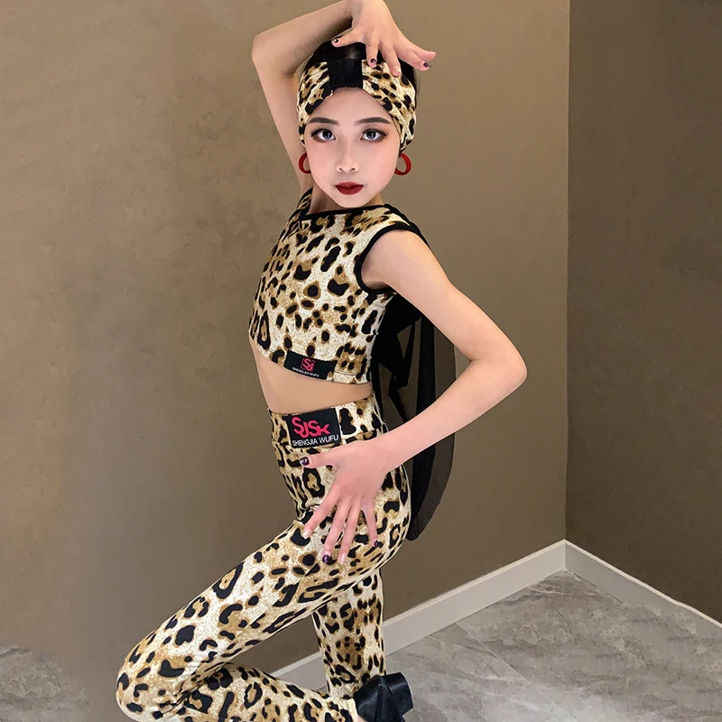 2023 Latin Dance Performance Costumes Leopard Tops Latin Pants Suit Practice Clothes Chacha Rumba Latin Dance Clothes DN15802