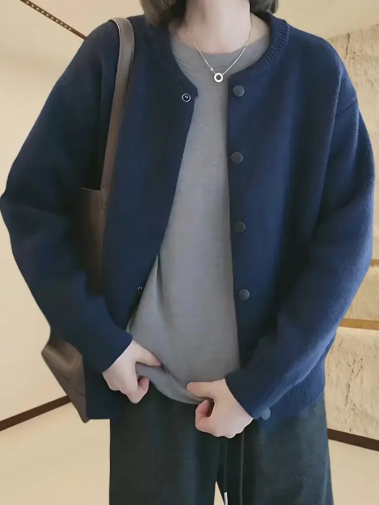 

Женский повседневный вязаный открытый кардиган больших размеров, свитер свободного покроя, длинный свек, круглый осенний топ Ne Blue Color Blo