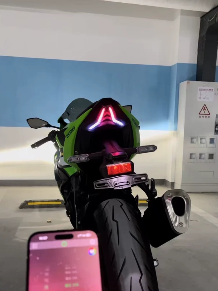 Motorcycle Bluetooth LED Taillight Flow Turn Signal Seven-Color Adjustable Light For KAWASAKI ZX4RR ZX6R ZX10R NINJA400 Z1000