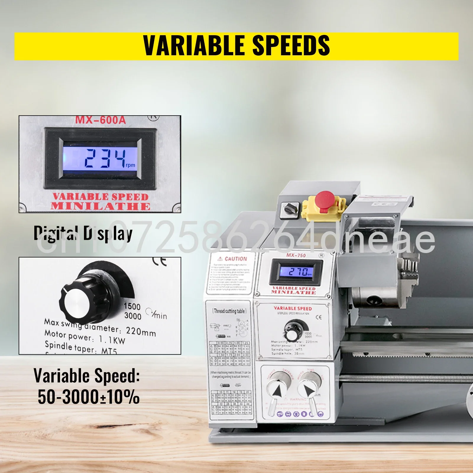 MX-600A Mini Metal Lathe Bench Top 220x600 1100W For Turning Brushless Motor Metal Gear