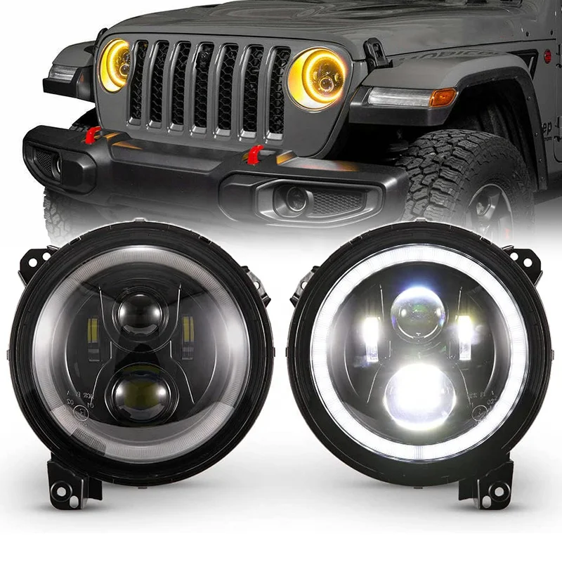 

9" LED Headlamps Amber White DRL Halo Angel Eyes 60W High Low Beam 9 inch Round Led Headlights for Jeep Wrangler JL Gladiator JT